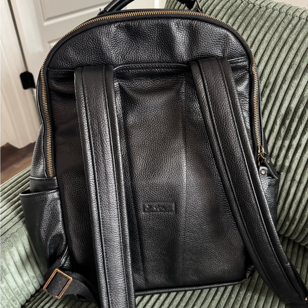 Black Leather Men's laptop Backpack - Picture 2 of 5
